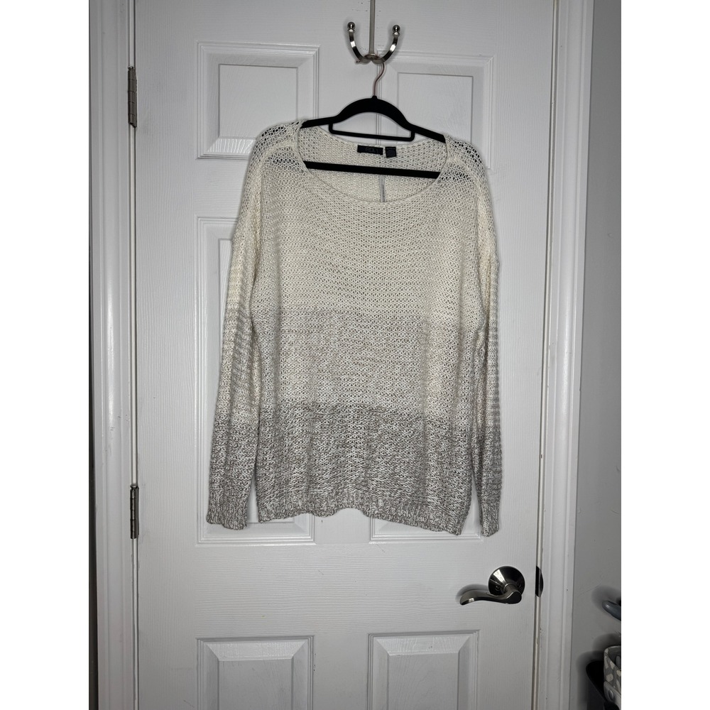 RDI NWT Woman's‎ Ivory Gray Melange Open Knit Sweater Size XL